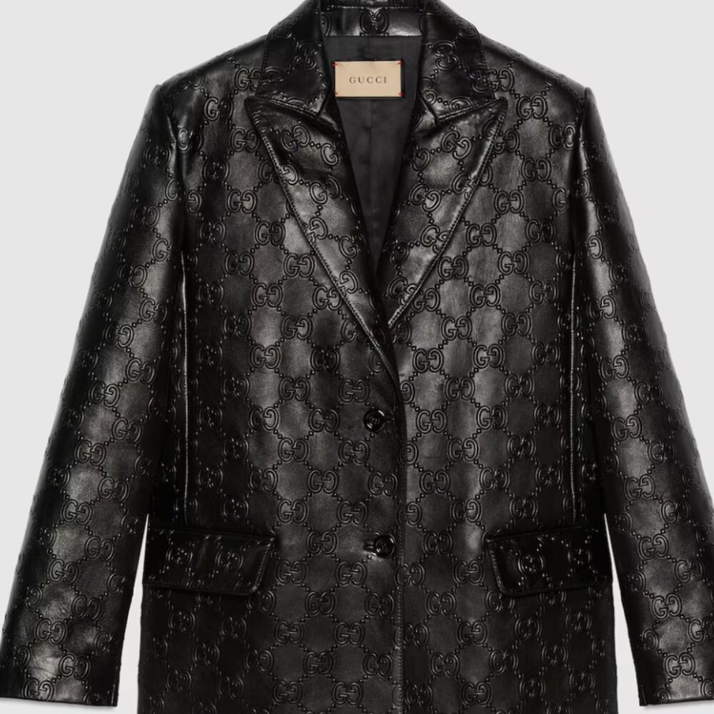 GUCCI EMBOSSED LEATHER BLAZER AND LEATHER SHORT MATCHING SET
